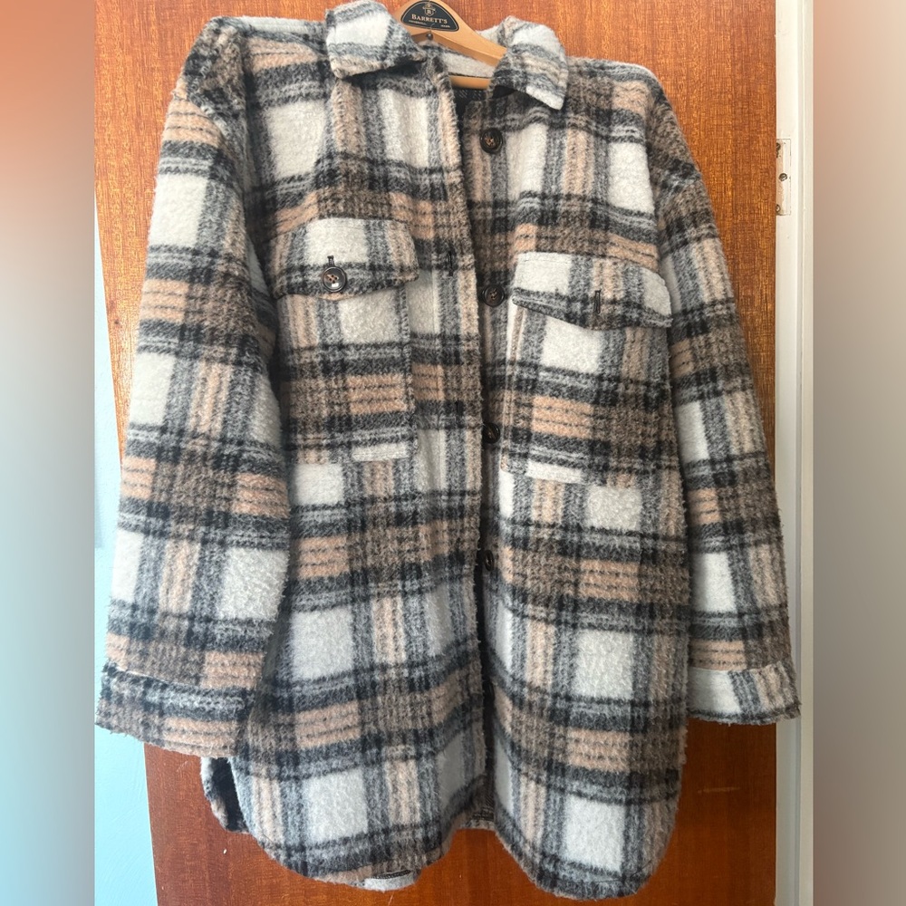 Sanctuary Black and Gray Wool Plaid Tailored Coat